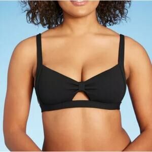 Shade & Shore Black Knot Front Crepe Bralette Bikini Swim Top NEW Women's Medium